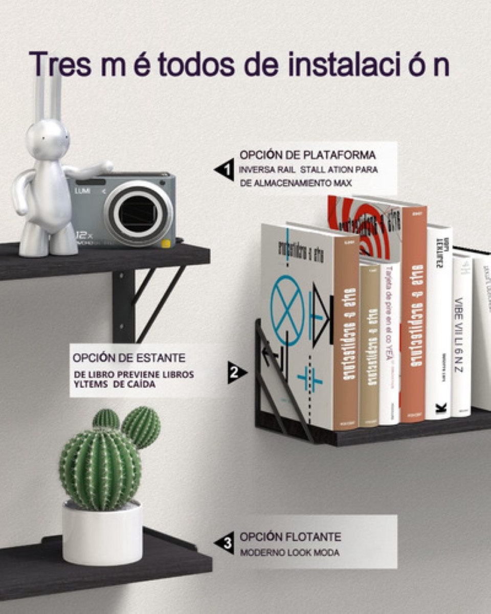 3 Repisas Flotantes Madera Minimalista Muebles Hogar Decorar NEGRO