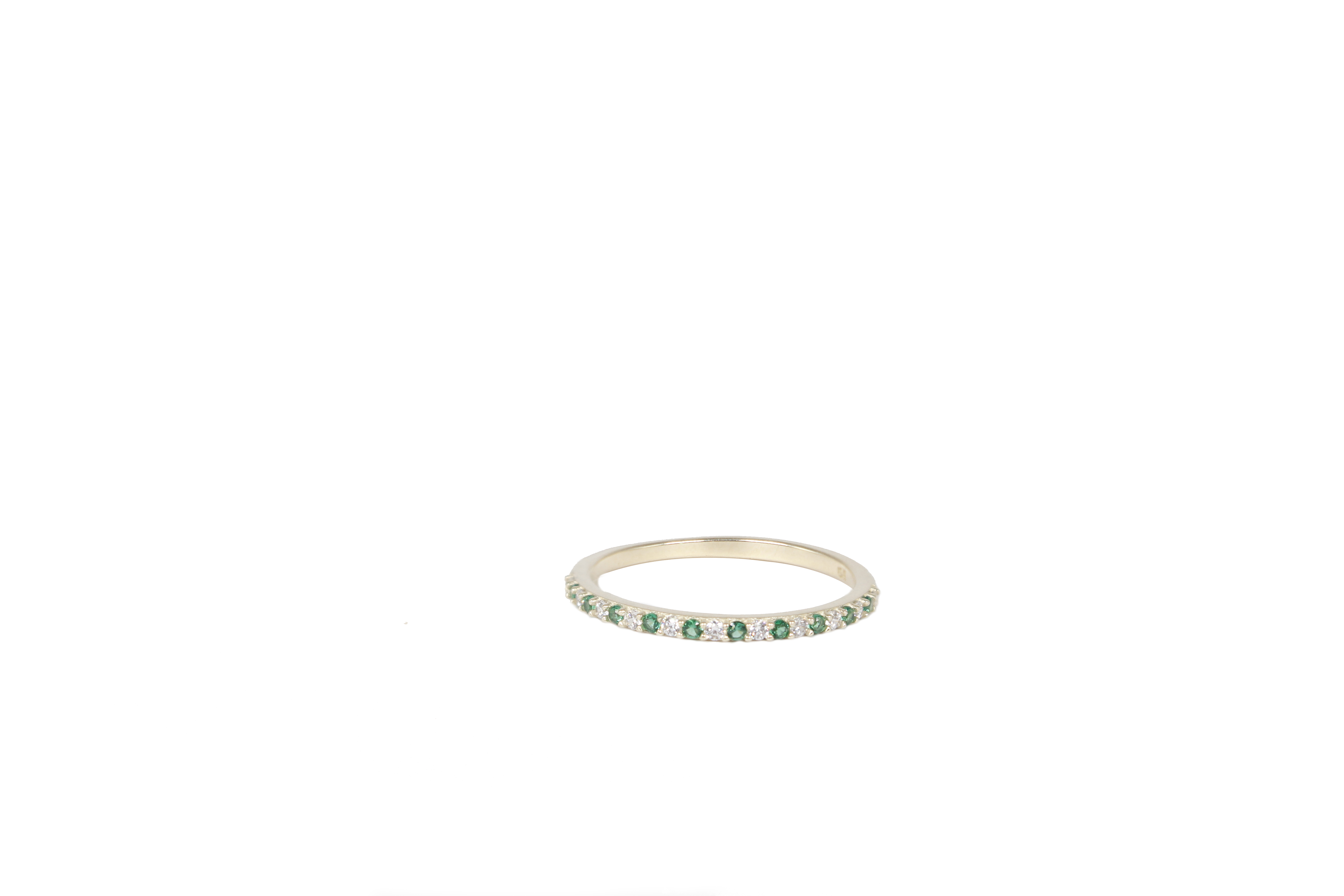 Anillo Churumbela Oro 10k Piedra Zirconia Verde y Blanco
