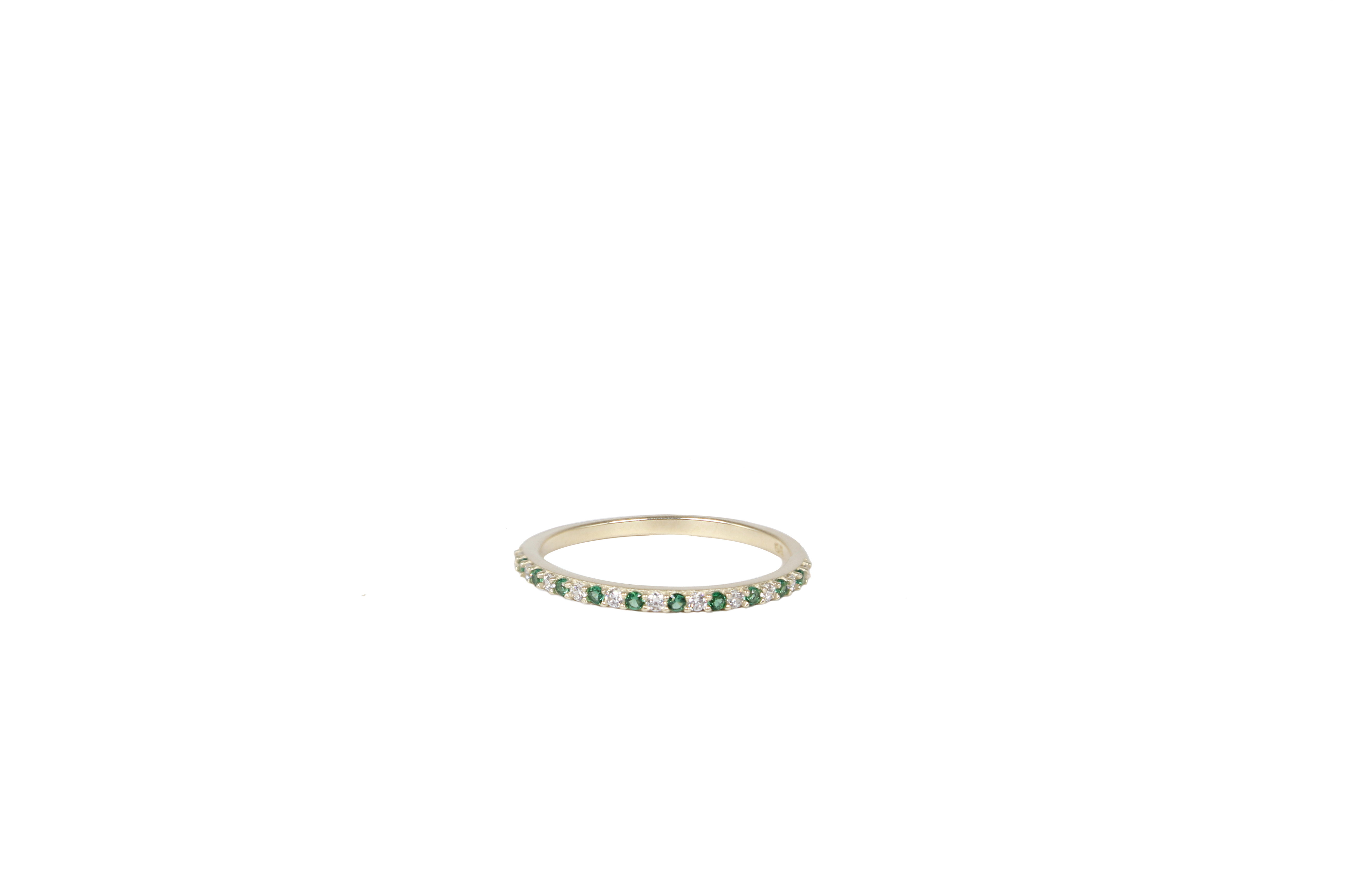 Anillo Churumbela Oro 10k Piedra Zirconia Verde y Blanco