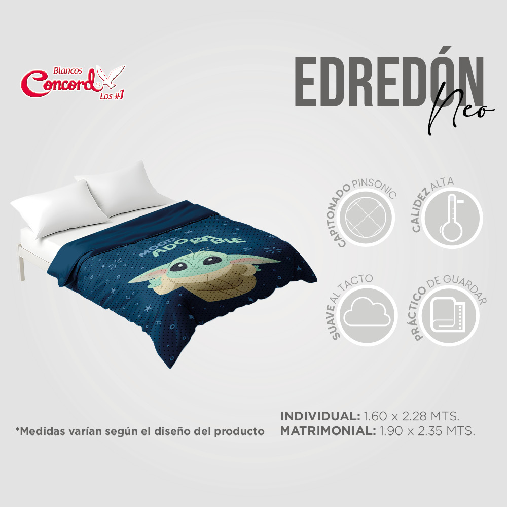 Edredón Matrimonial Neo Grogu Adorable Star Wars Concord