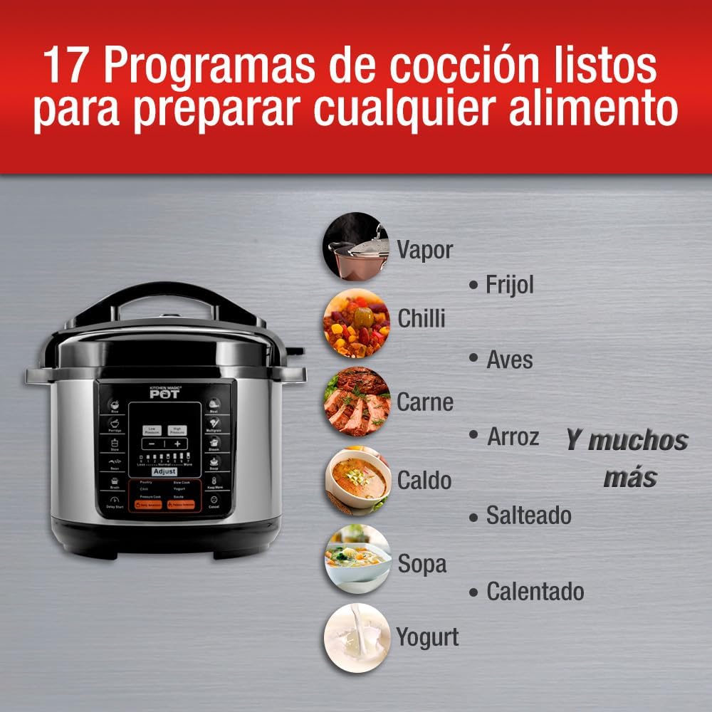 Olla Multifunción Eléctrica Koblenz de 5 Litros con 17 Funciones, 1000W, Acero Inoxidable - Modelo KMP-1000 IN