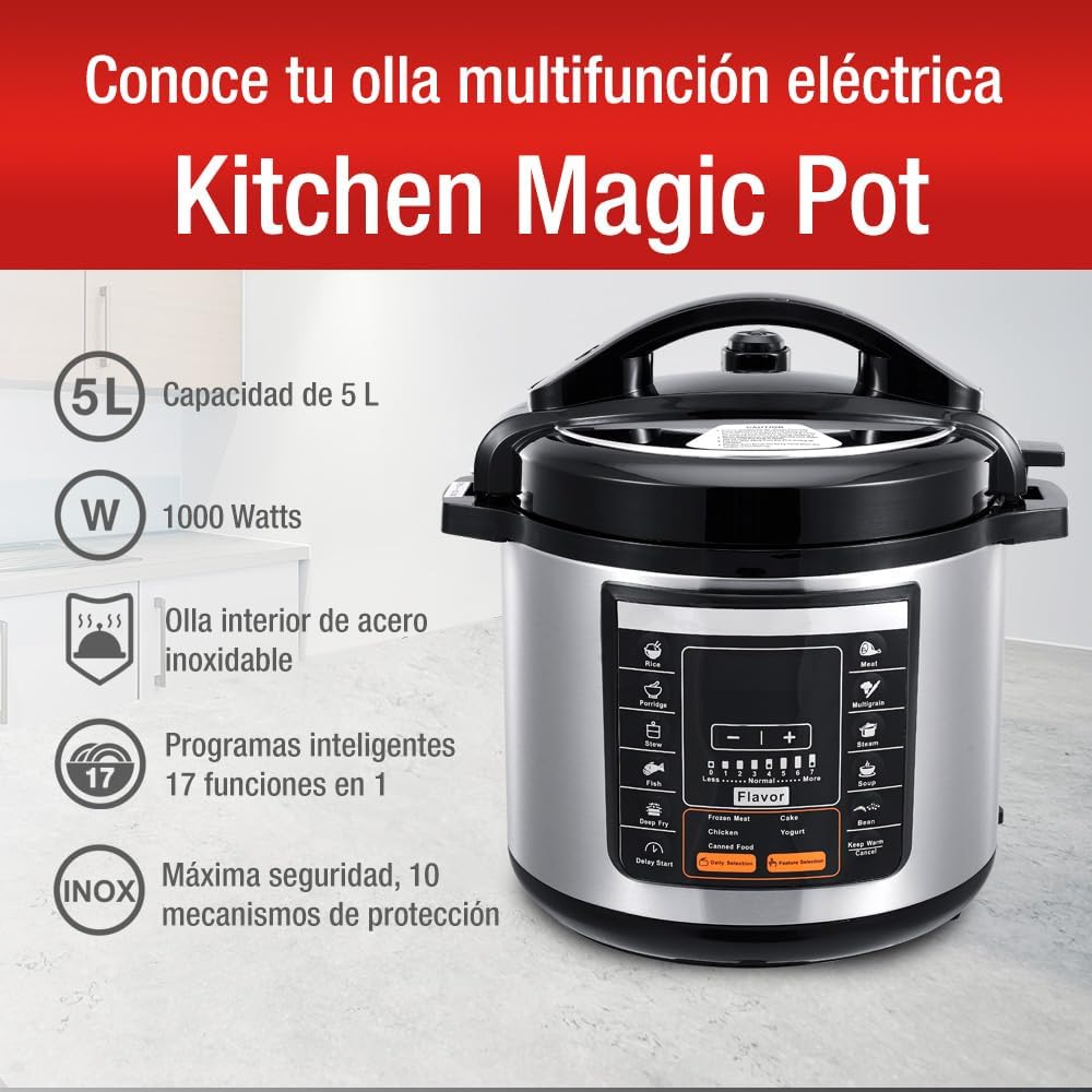 Olla Multifunción Eléctrica Koblenz de 5 Litros con 17 Funciones, 1000W, Acero Inoxidable - Modelo KMP-1000 IN