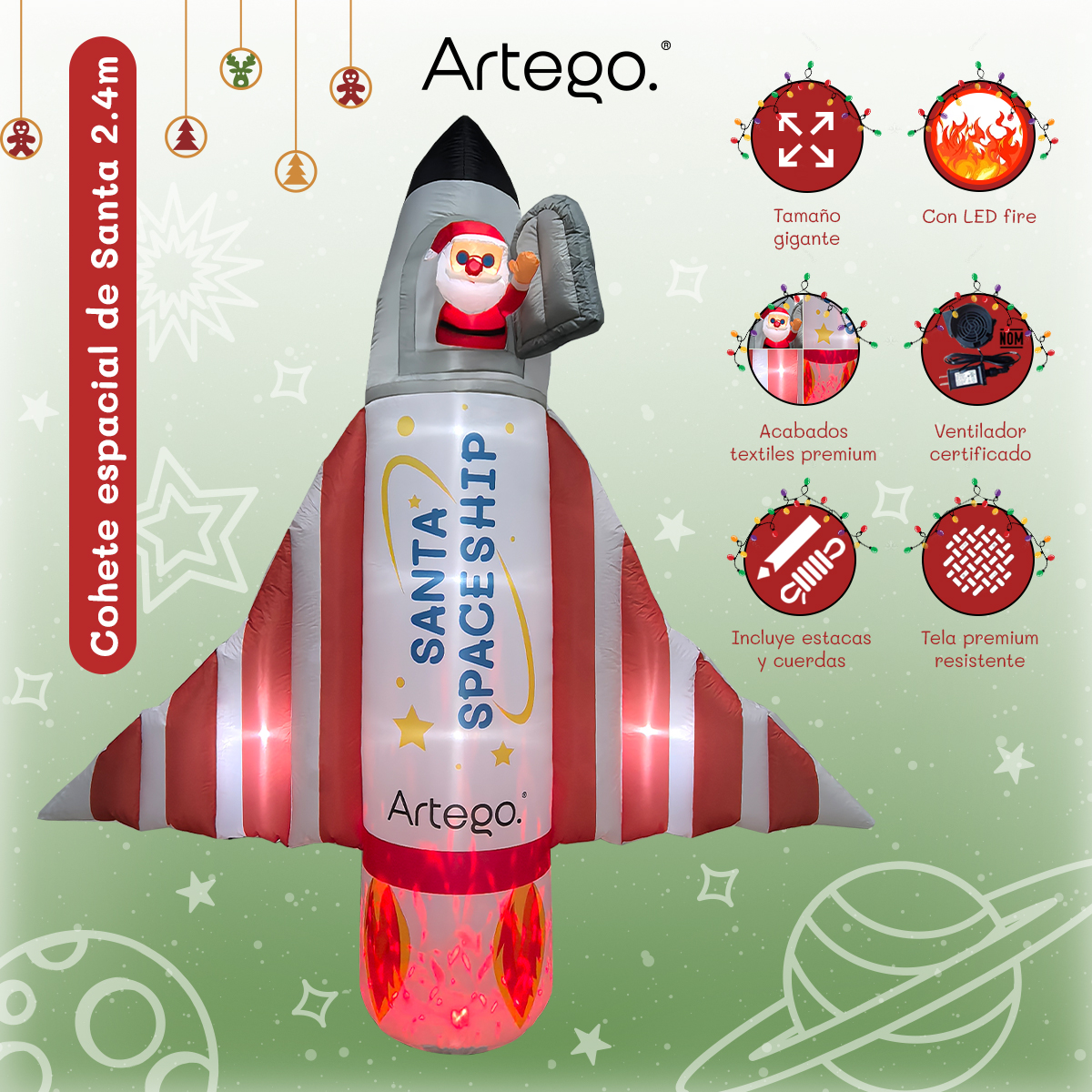 Inflable de Navidad nave espacial de santa christmas spaceship gigante de 2.4m de alto con led FIRE Artego