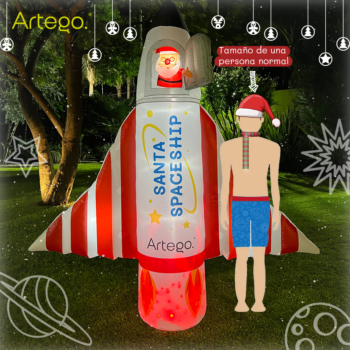 Inflable de Navidad nave espacial de santa christmas spaceship gigante de 2.4m de alto con led FIRE Artego