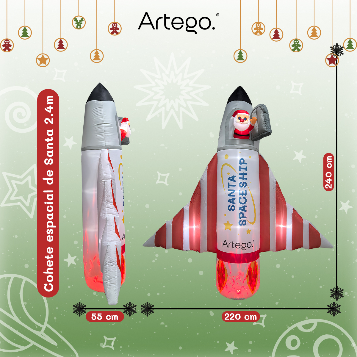 Inflable de Navidad nave espacial de santa christmas spaceship gigante de 2.4m de alto con led FIRE Artego