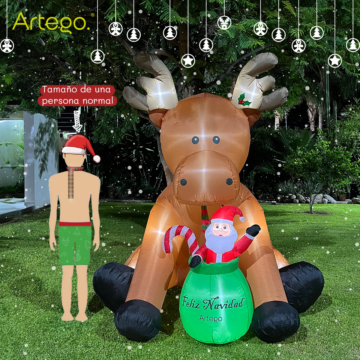 Inflable de Navidad venado reno de santa gigante de 2.5m de alto Artego