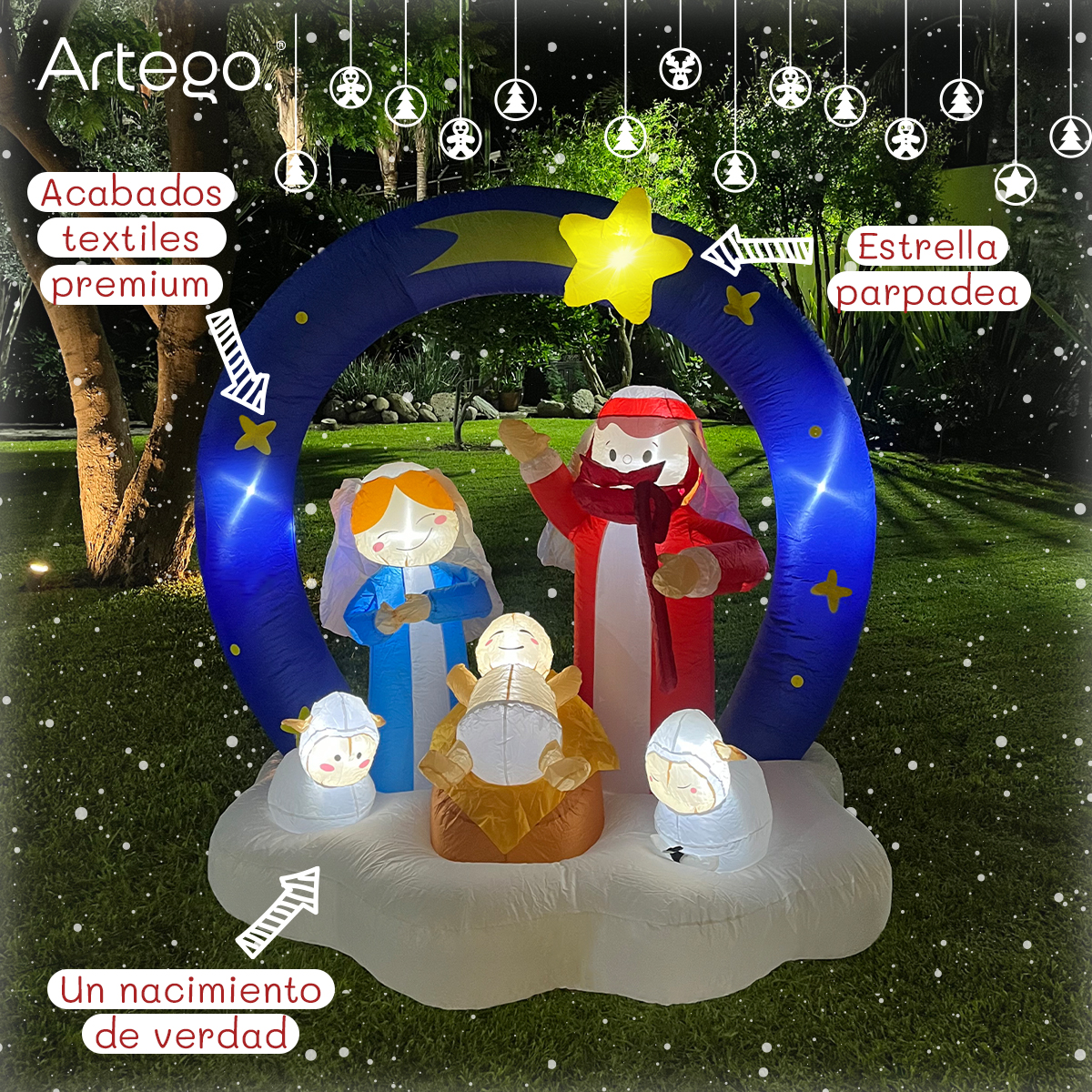 Inflable de Navidad nacimiento pesebre Belén Navideño con 5 personajes – 1.7m