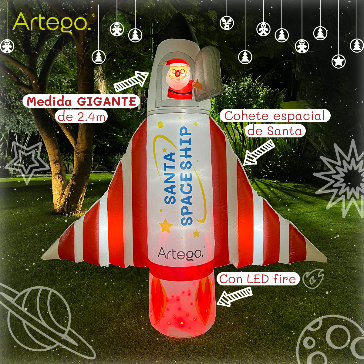Inflable de Navidad nave espacial de santa christmas spaceship gigante de 2.4m de alto con led FIRE Artego