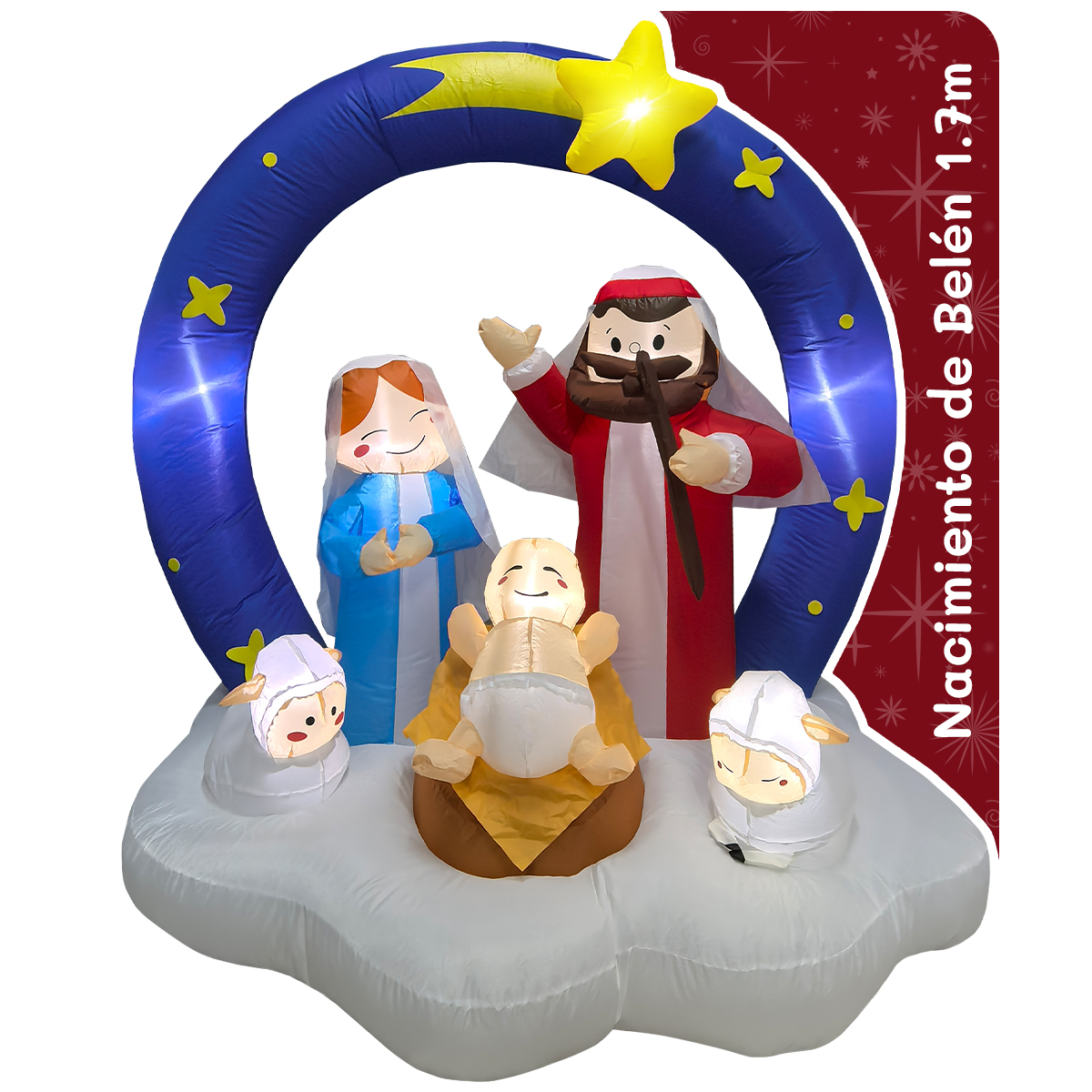 Inflable de Navidad nacimiento pesebre Belén Navideño con 5 personajes – 1.7m