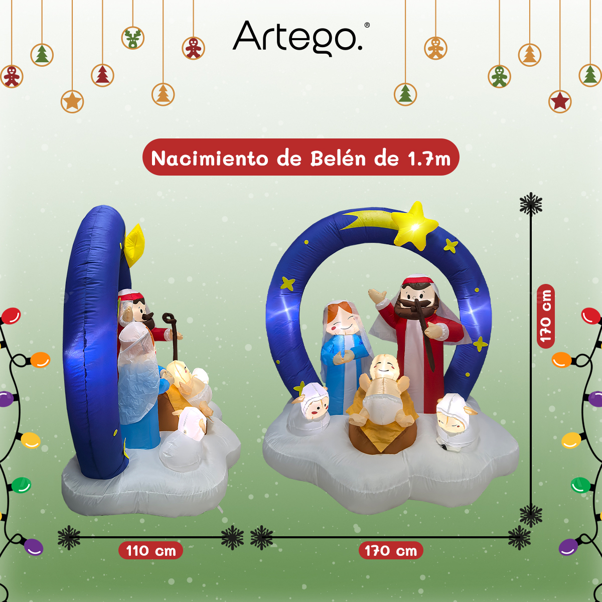 Inflable de Navidad nacimiento pesebre Belén Navideño con 5 personajes – 1.7m