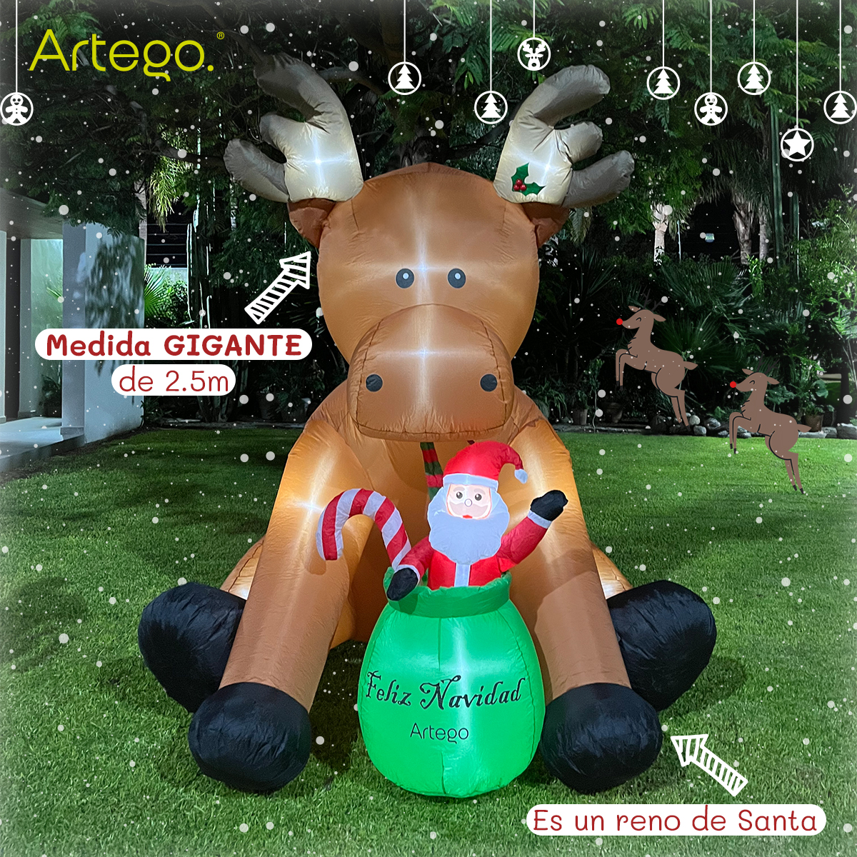 Inflable de Navidad venado reno de santa gigante de 2.5m de alto Artego