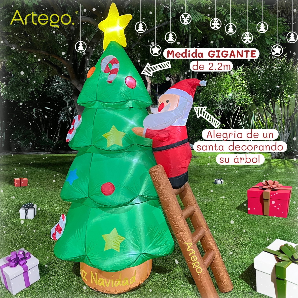 Inflable de Árbol de Navidad Navideño Christmas tree con SANTA  2.2m