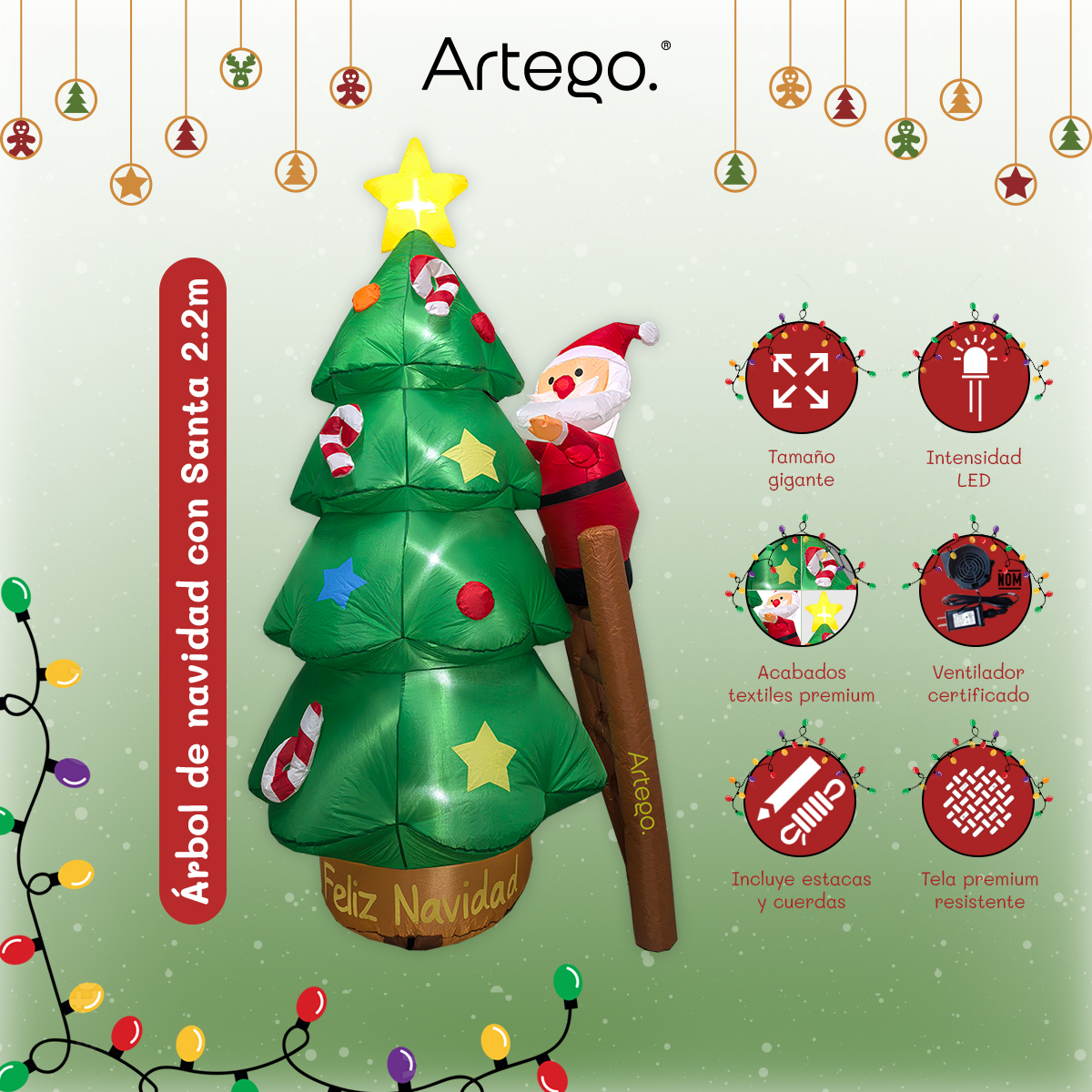 Inflable de Árbol de Navidad Navideño Christmas tree con SANTA  2.2m