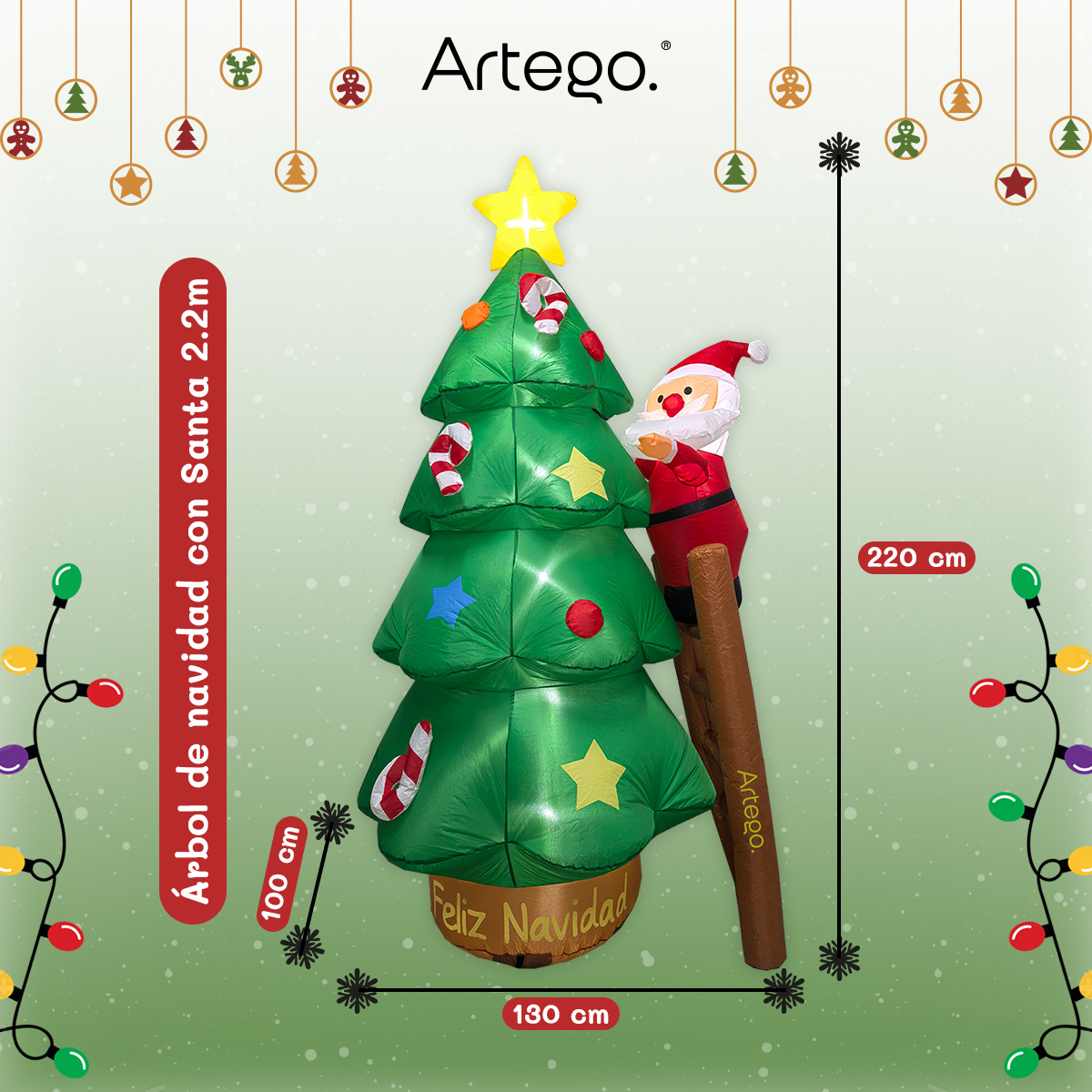 Inflable de Árbol de Navidad Navideño Christmas tree con SANTA  2.2m