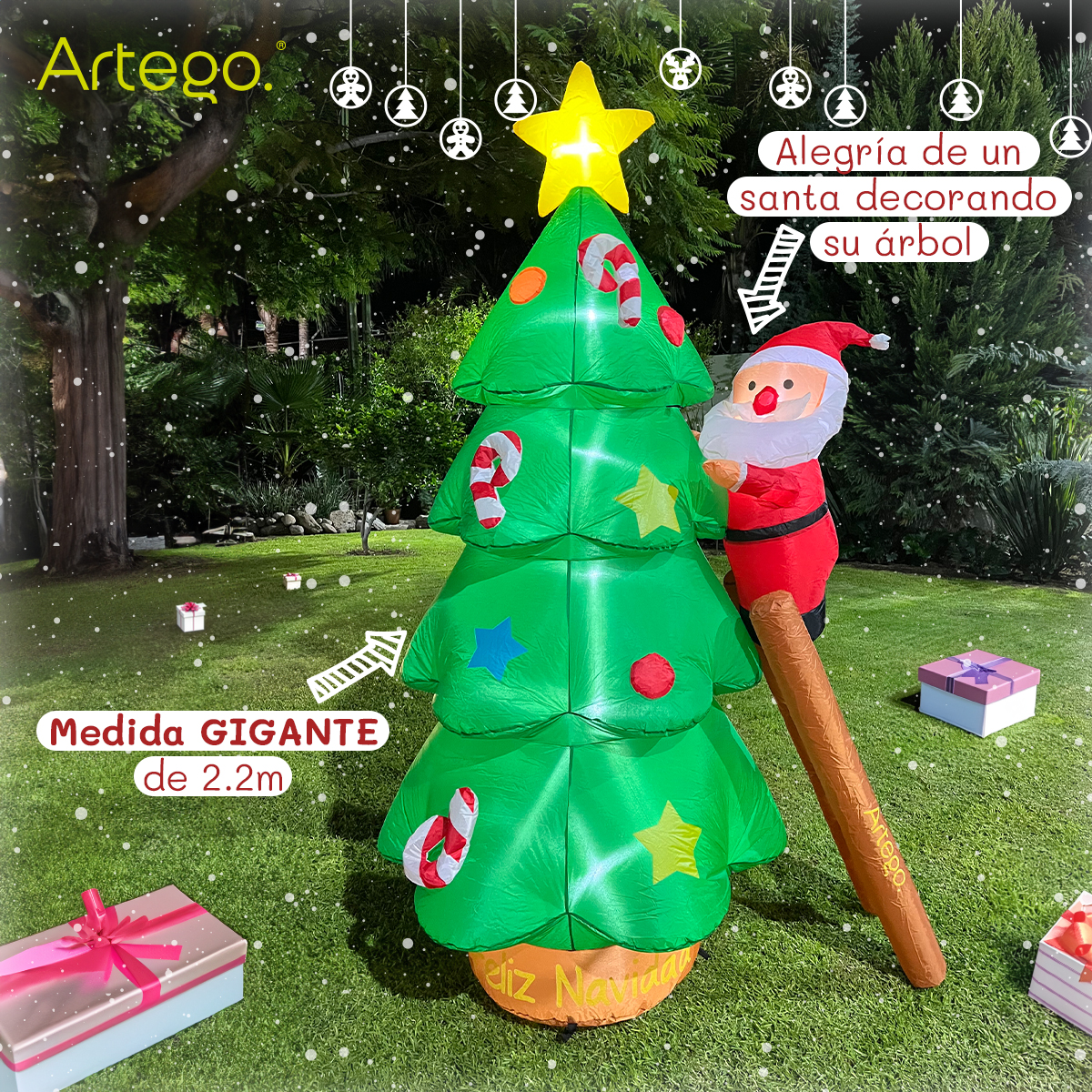 Inflable de Árbol de Navidad Navideño Christmas tree con SANTA  2.2m