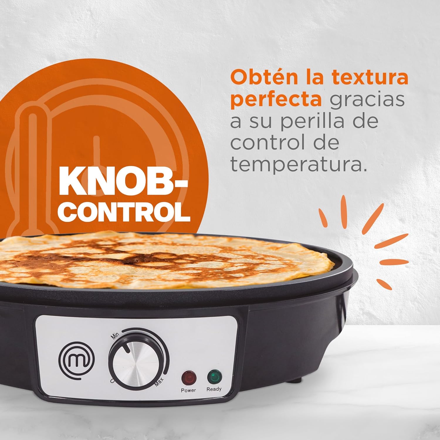 MasterChef by Hukën Crepera Eléctrica con Plancha Antiadherente de 30 cm y Control de Temperatura Ajustable - 1000W, Color Negro