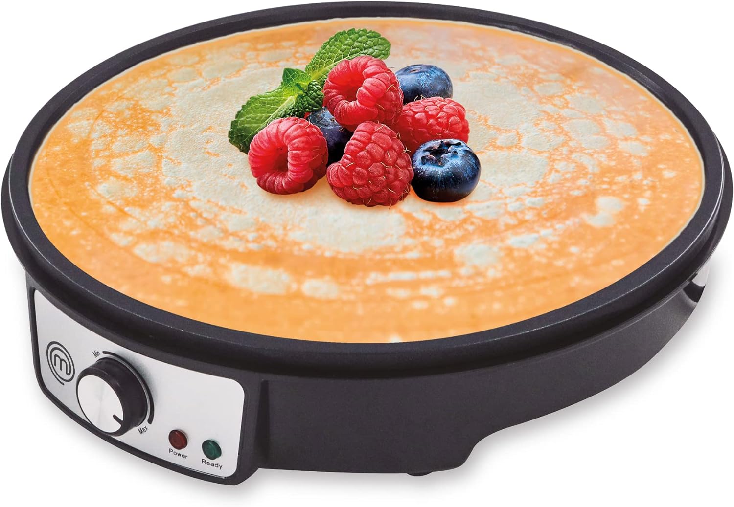 MasterChef by Hukën Crepera Eléctrica con Plancha Antiadherente de 30 cm y Control de Temperatura Ajustable - 1000W, Color Negro