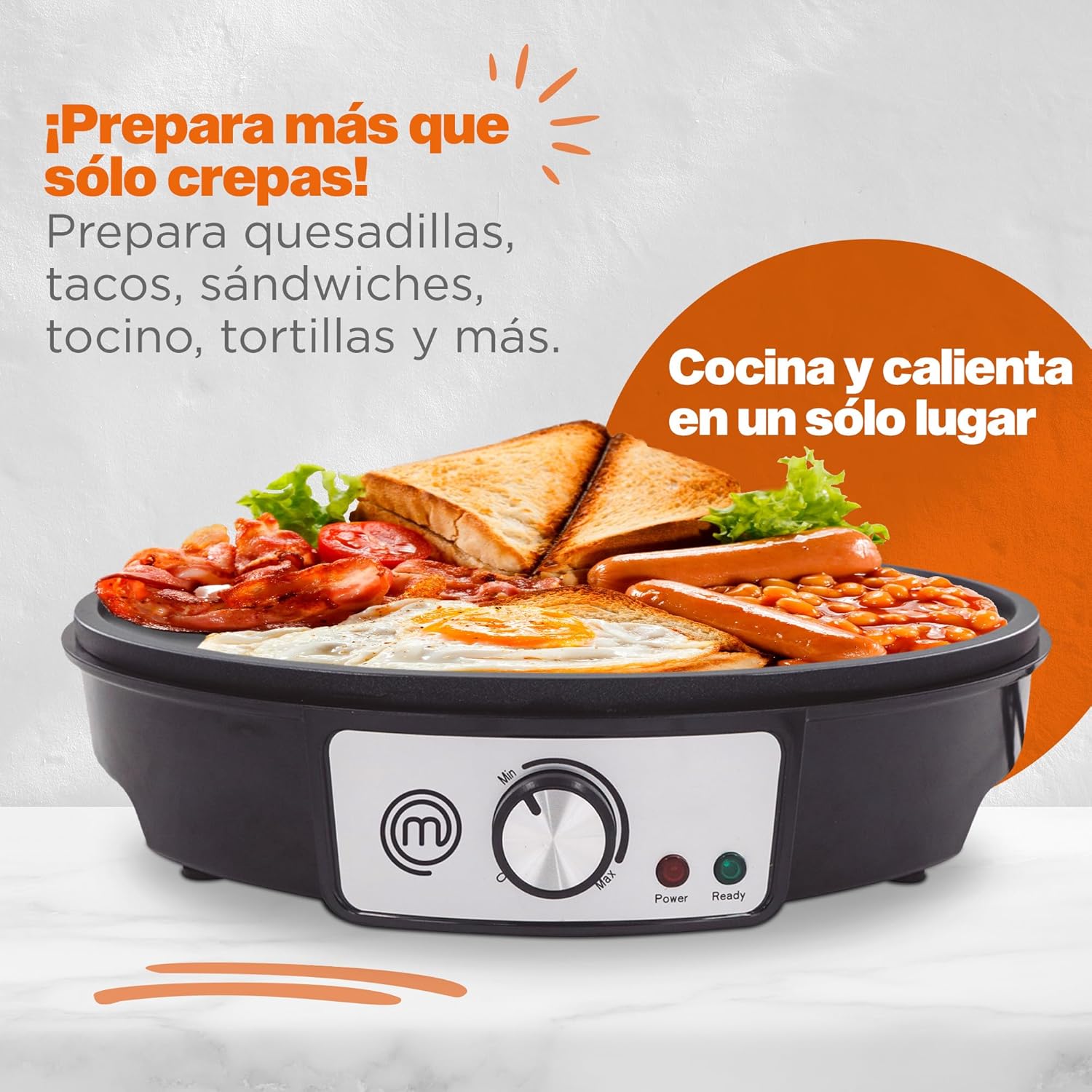 MasterChef by Hukën Crepera Eléctrica con Plancha Antiadherente de 30 cm y Control de Temperatura Ajustable - 1000W, Color Negro