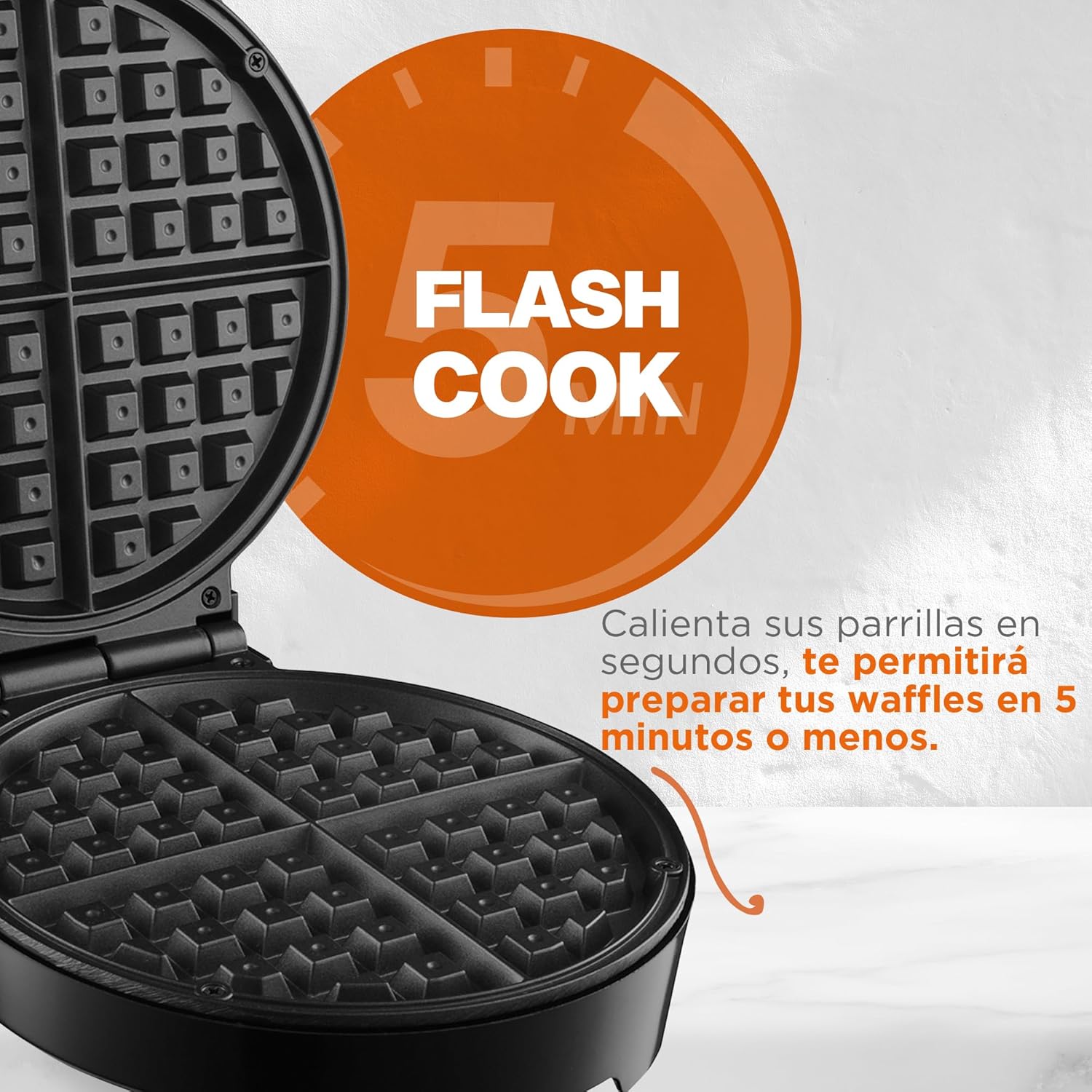 MasterChef by Hüken Waflera Belga Redonda de 4 Rebanadas con Acabados en Acero Inoxidable, 5 Niveles de Temperatura - 1000W, Modelo MK-WM-1CK