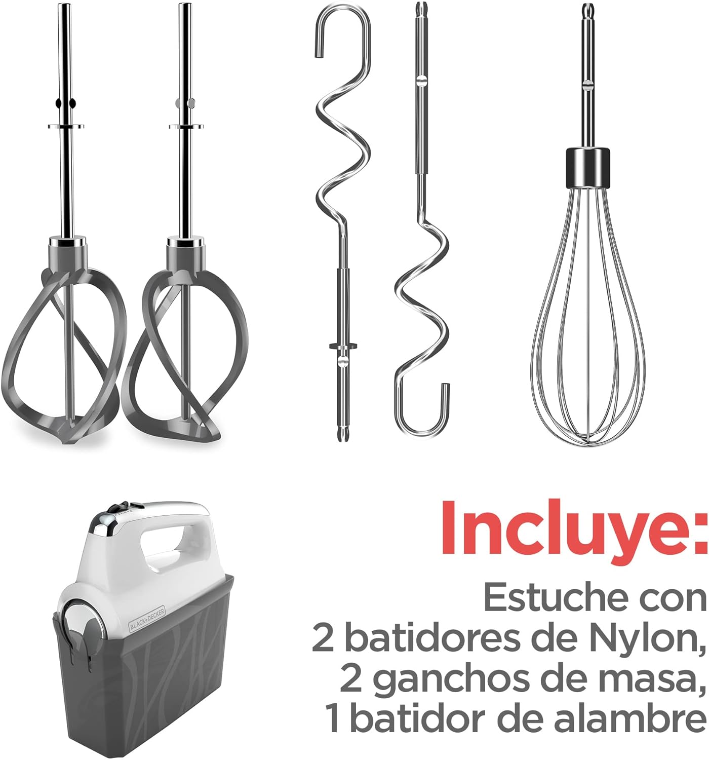 Black & Decker Batidora de Mano con Diseño Único de Aspas en Espiral, Color Negro