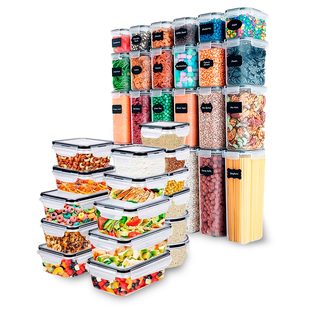 40 contenedores de plástico Brandtrendy para almacenar alimentos con tapa hermética de liga negra