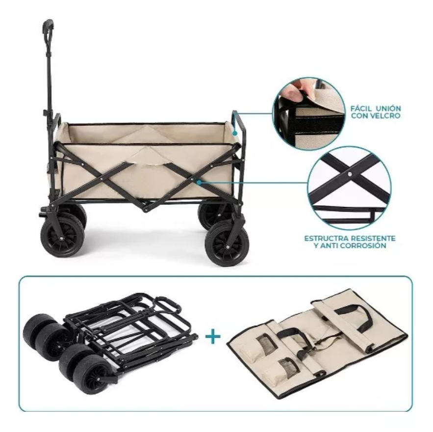 Carrito Plegable de Carga hasta 80Kg Dia de Campo Picnic.