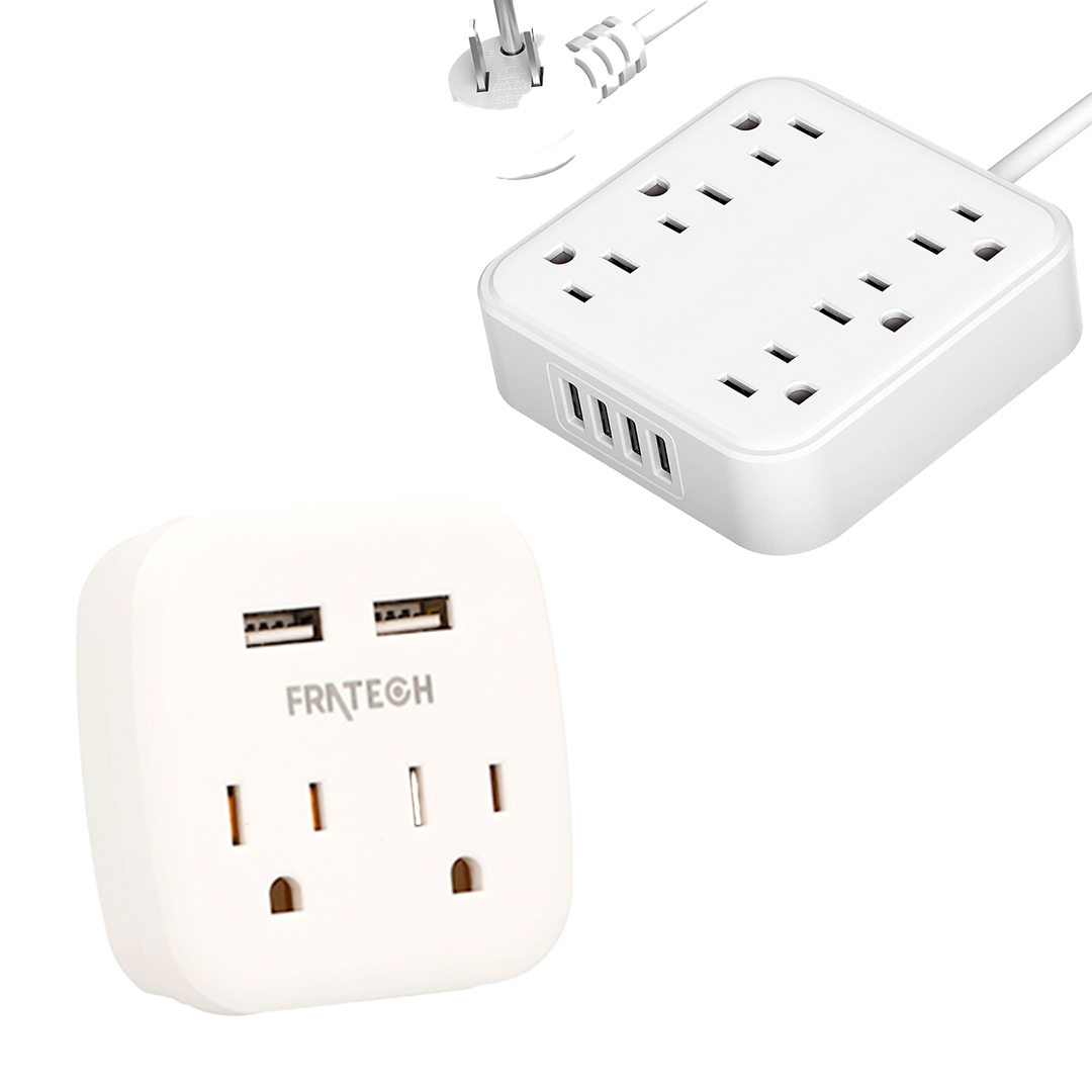 Kit de 2 multicontactos portátiles Fratech con entradas USB