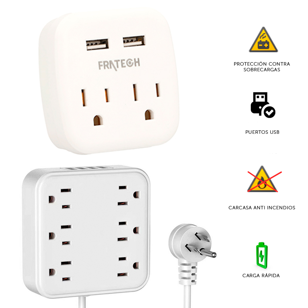 Kit de 2 multicontactos portátiles Fratech con entradas USB