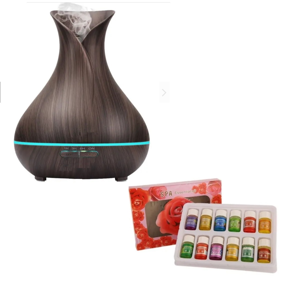 Humidificador Difusor 500ml Flor Madera Oscuro (Chocolate) y 12 Esencias Aromaticas.