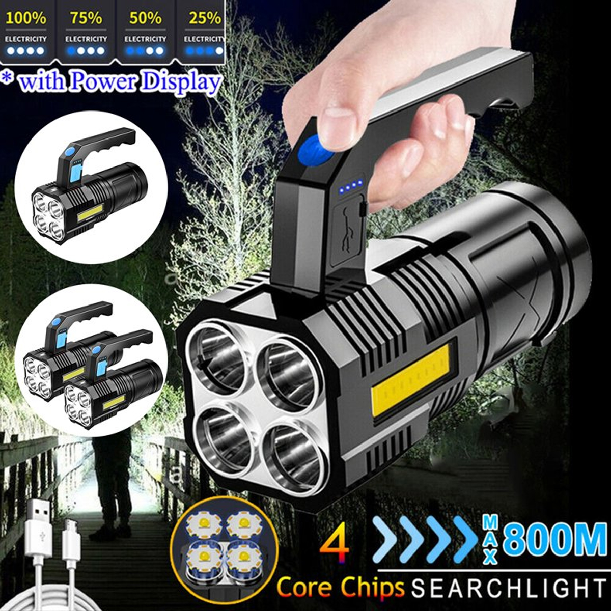 Lámpara Led Recargable De Mano Con 4 Leds De Alta Potencia