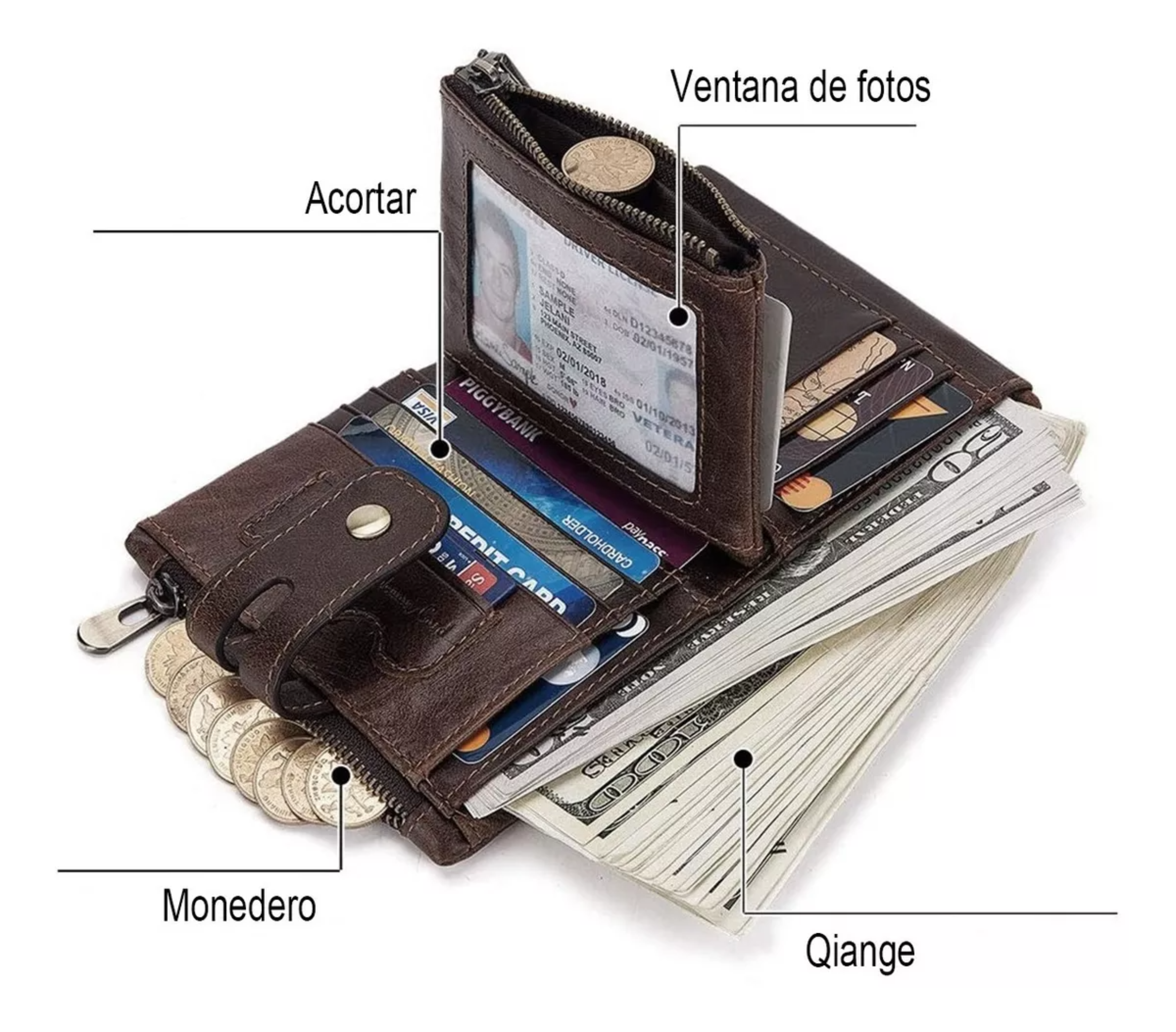 Cartera Caballero Corta Billetera Tarjetero De Piel Regalo