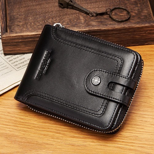 Rolfs Carteras Plegables Para Hombres Con Bloqueo RFID Con Ventana De Identificación, Ranuras Para Tarjetas De Crédito Y Bolsillos Deslizantes, Cuero Genuino De Grano Completo, Negro Grisáceo, Moderna