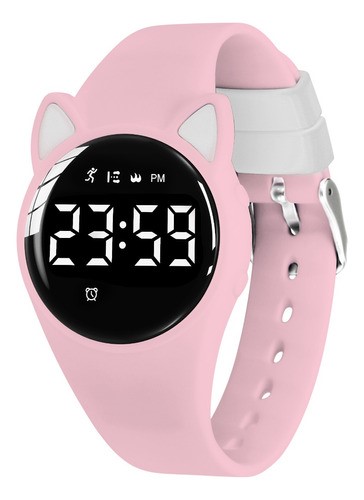 Reloj Digital para Niños Con Contador De Pasos Y Calorías Diseño Gato Rosa claro