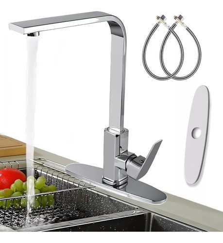 Mezcladora Para Fregadero Grifo Monomando Cocina Con Cubiert PLATA