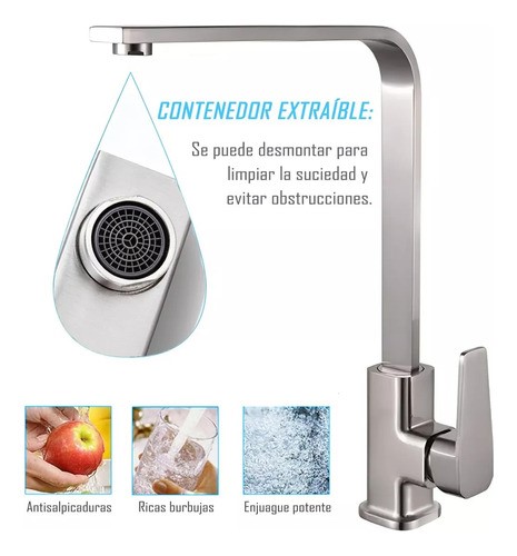 Mezcladora Para Fregadero Grifo Monomando Cocina Con Cubiert PLATA