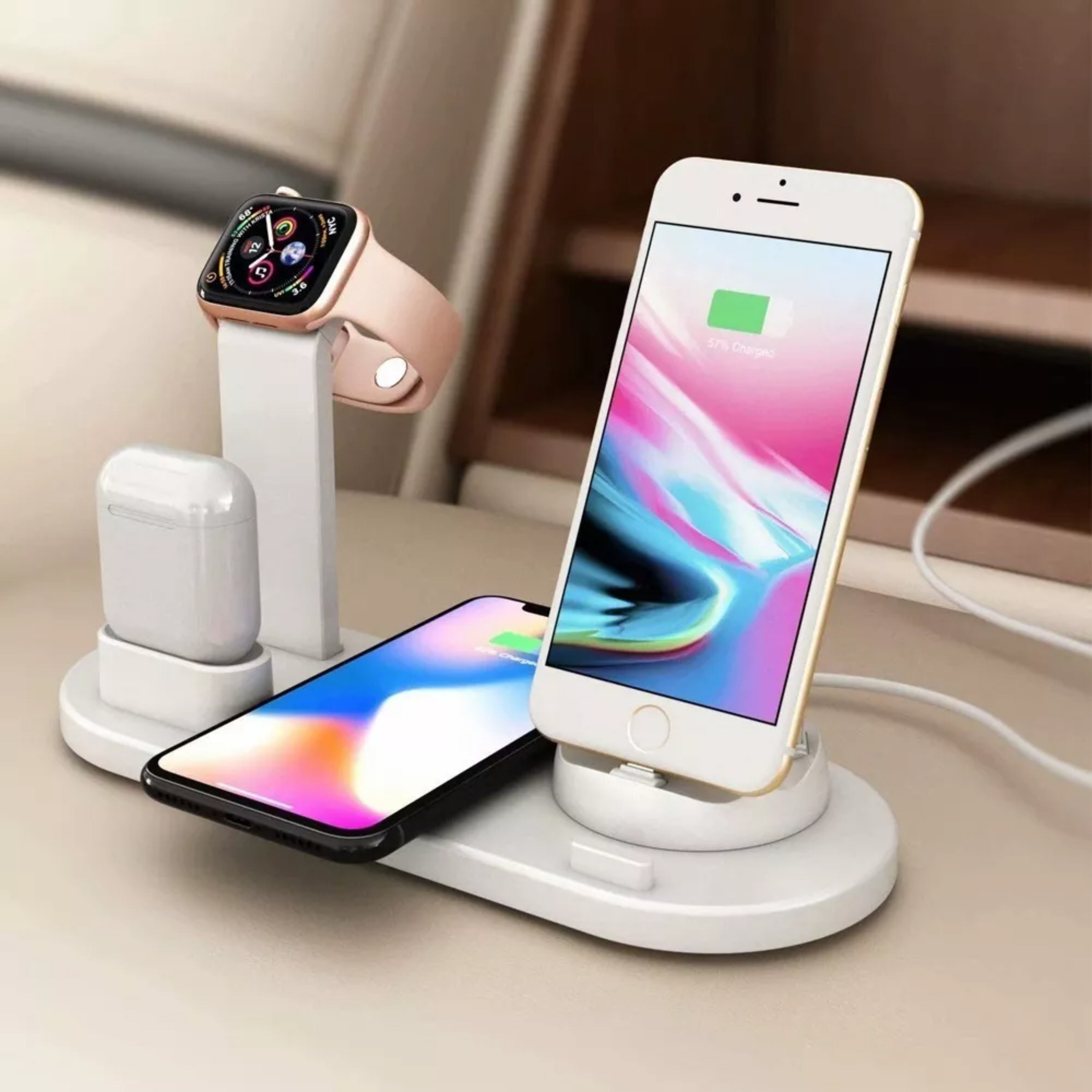 Cargador Inalámbrico 6 En 1 Para AirPods, iPhone, Iwatch