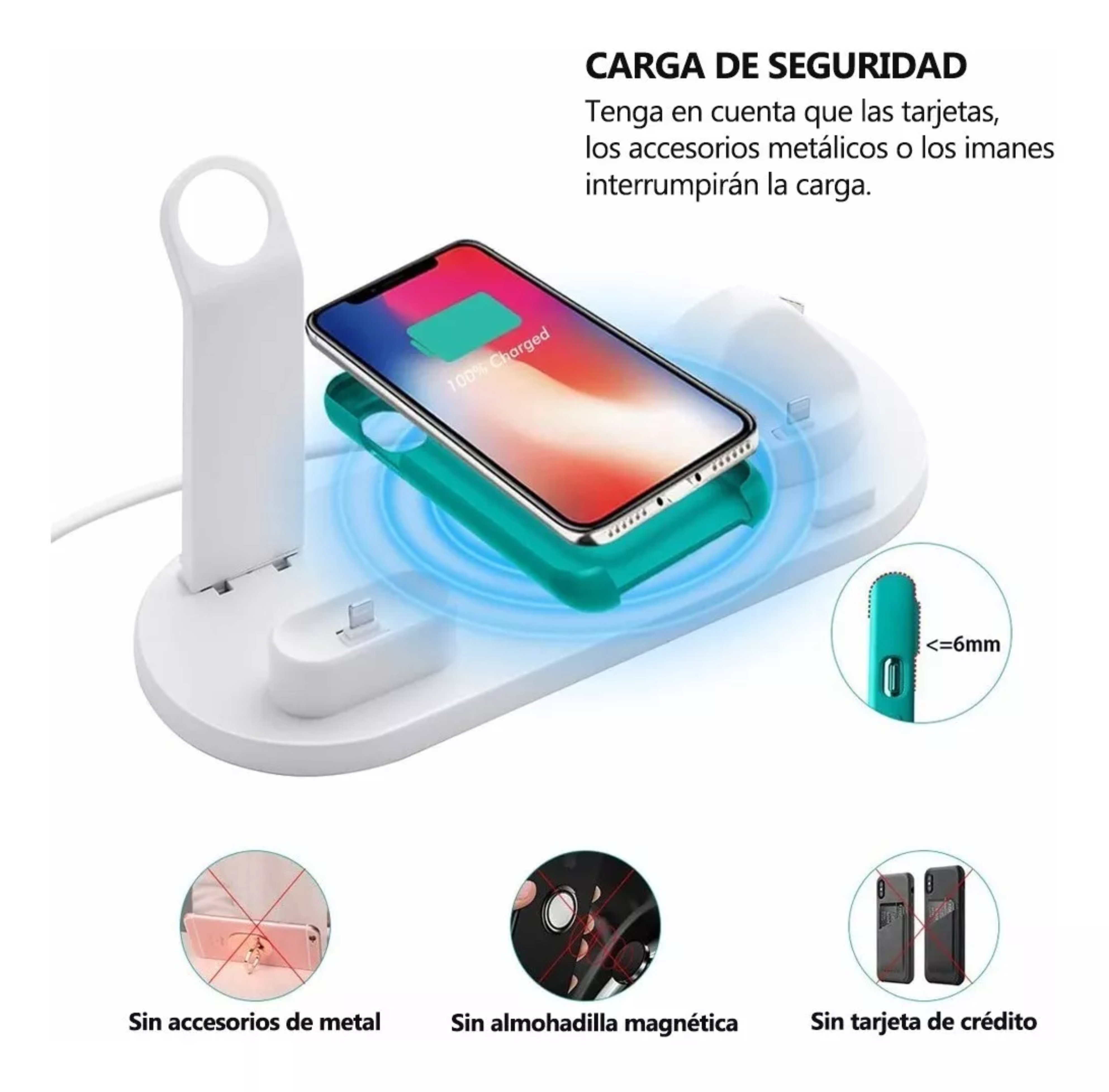 Cargador Inalámbrico 6 En 1 Para AirPods, iPhone, Iwatch