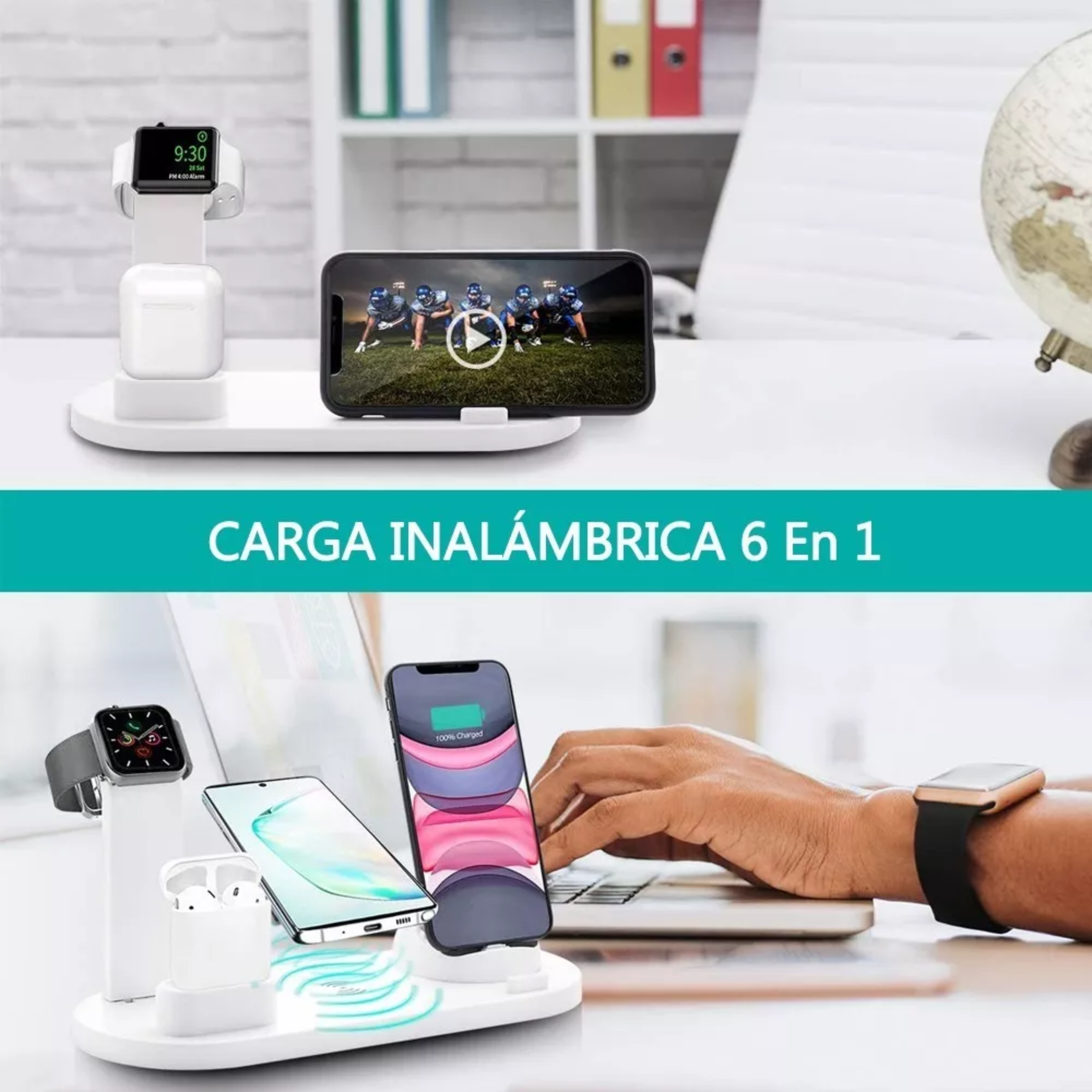 Cargador Inalámbrico 6 En 1 Para AirPods, iPhone, Iwatch