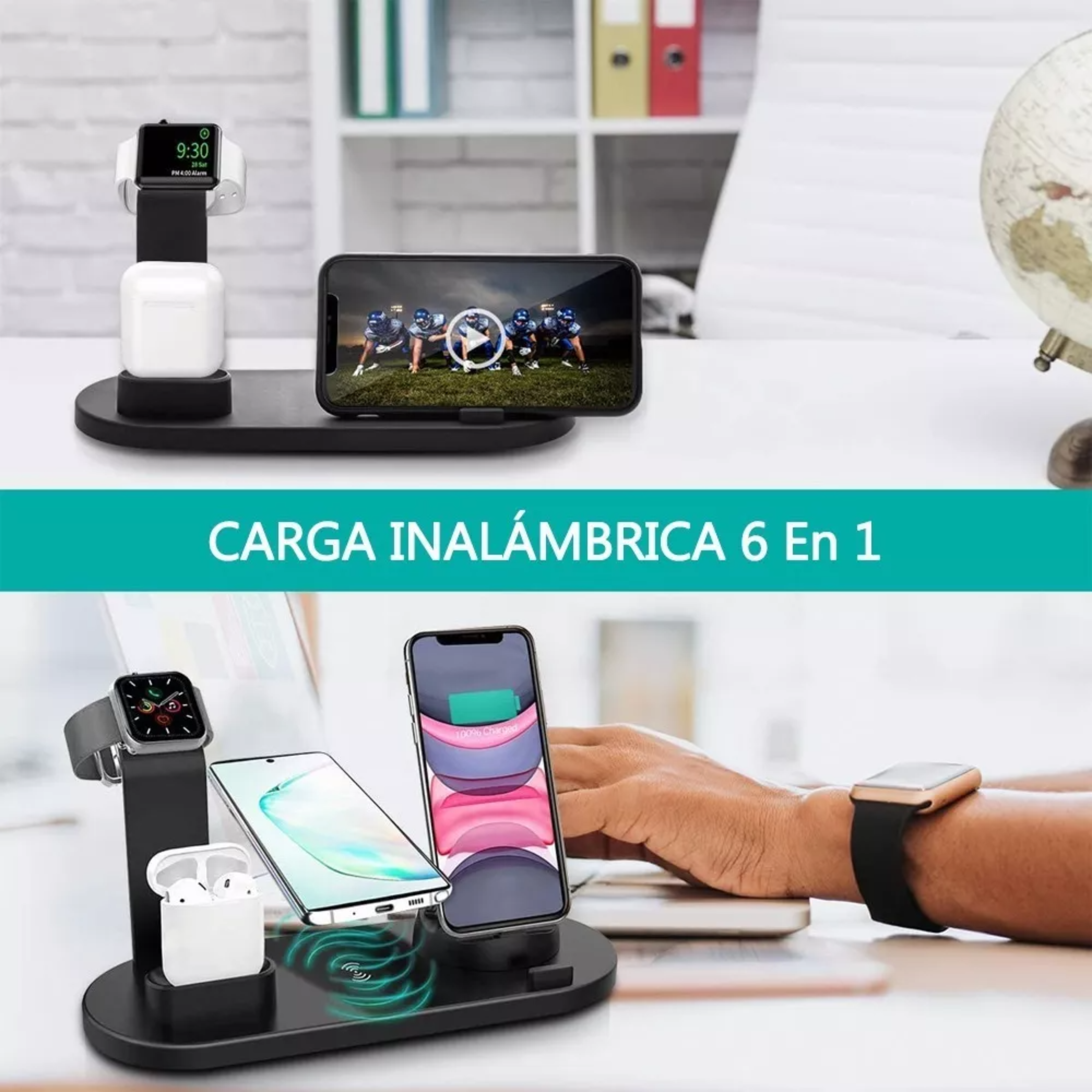 Cargador Inalámbrico 6 En 1 Para AirPods, iPhone, Iwatch