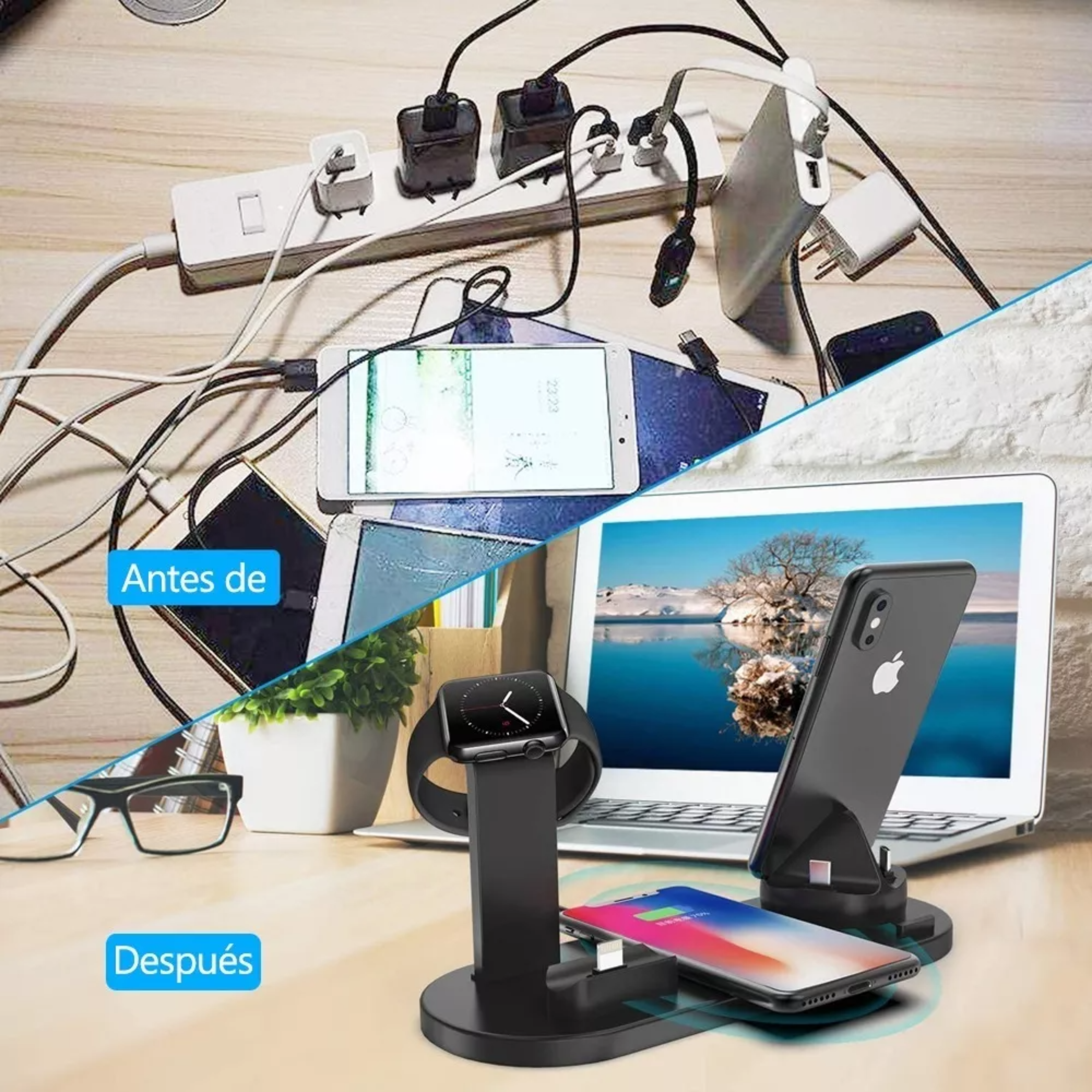 Cargador Inalámbrico 6 En 1 Para AirPods, iPhone, Iwatch