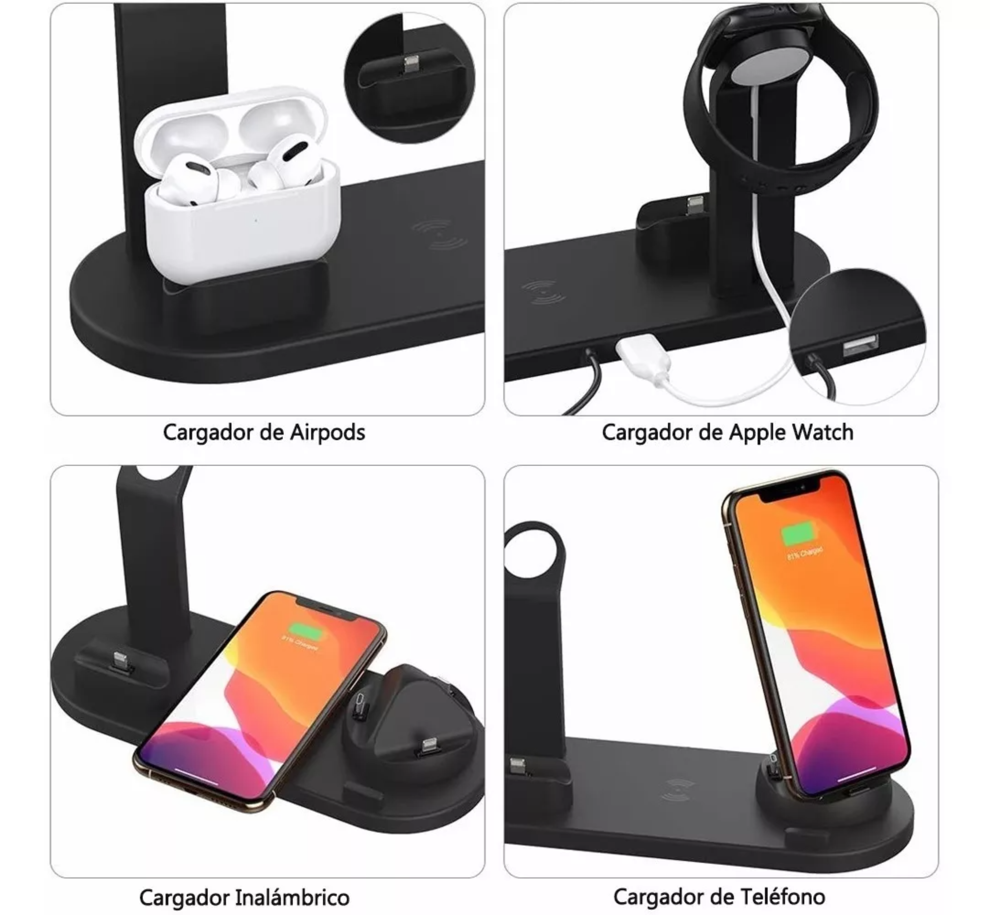 Cargador Inalámbrico 6 En 1 Para AirPods, iPhone, Iwatch