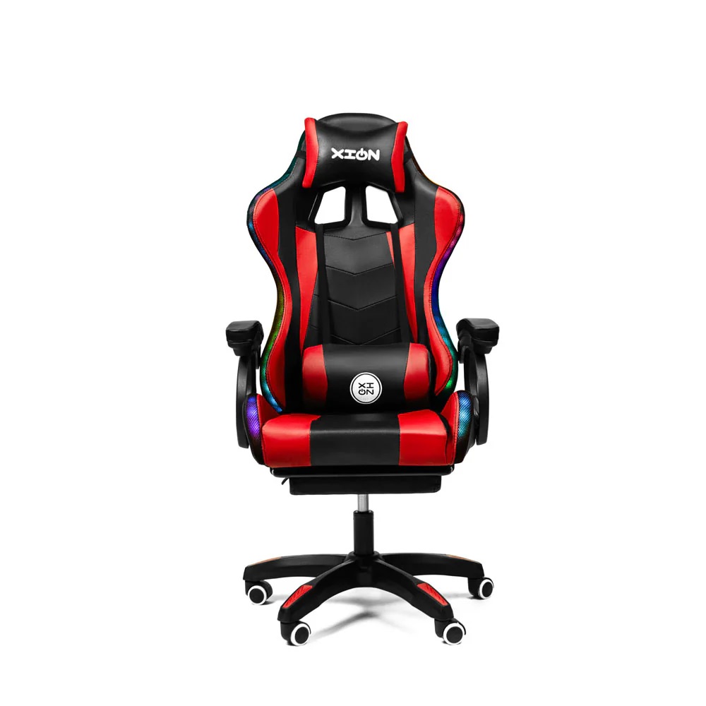Silla Gamer con LUCES Ergonómica RGB 135° con Masajeador Lumbar y Posapies Roja