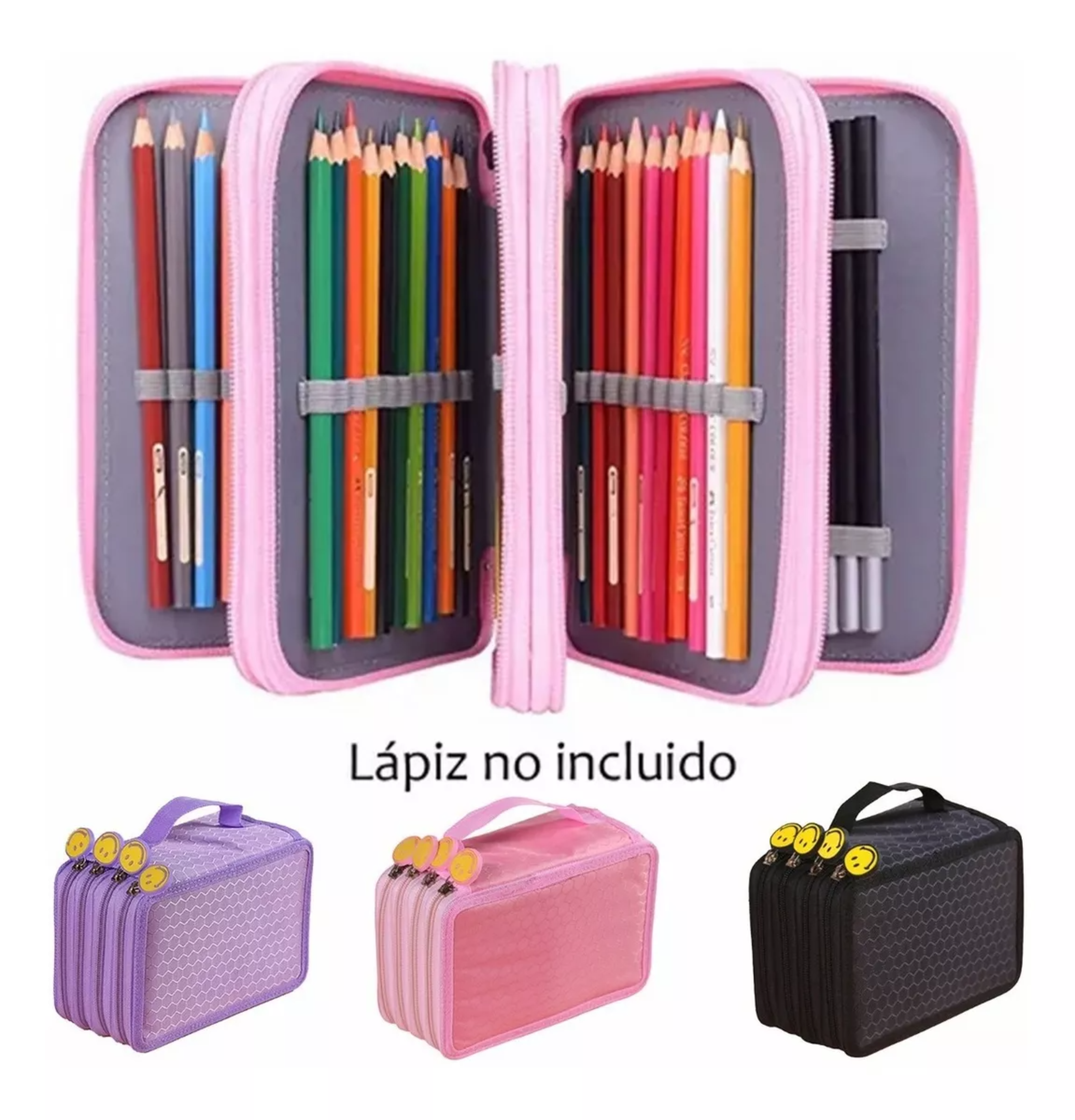 Lapicera 72 Agujeros Organizador Lapices Colores Full, smiley NEGRA