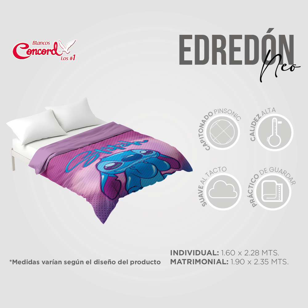 Edredón Individual Neo Stitch Amore Morado Concord