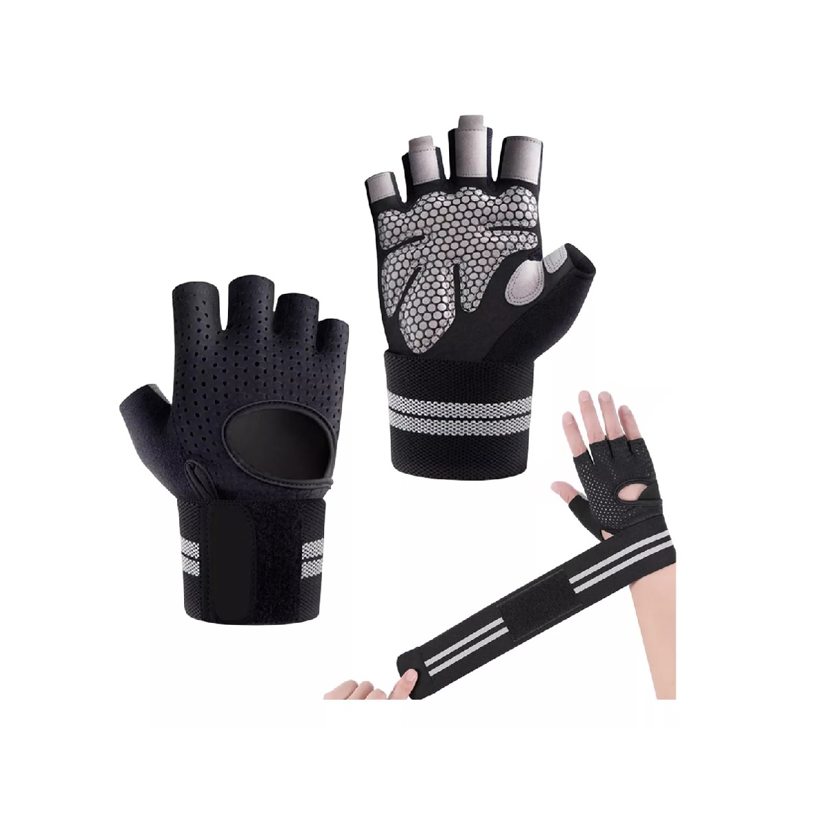 Guantes Para Gym Pesas Deportivos Muñequeras  Negro S