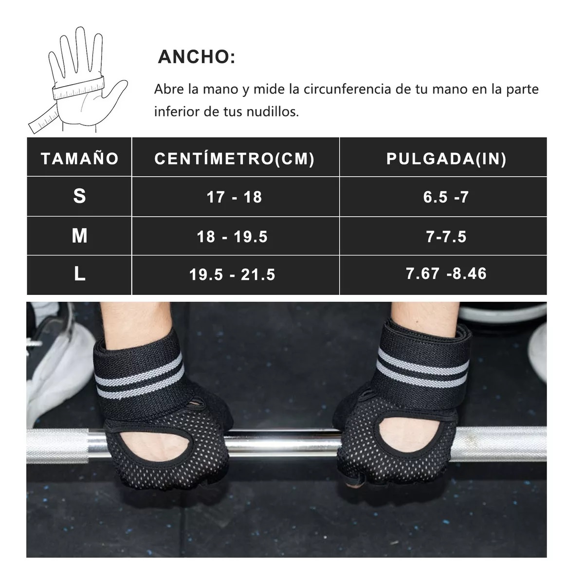 Guantes Para Gym Pesas Deportivos Muñequeras  Negro S