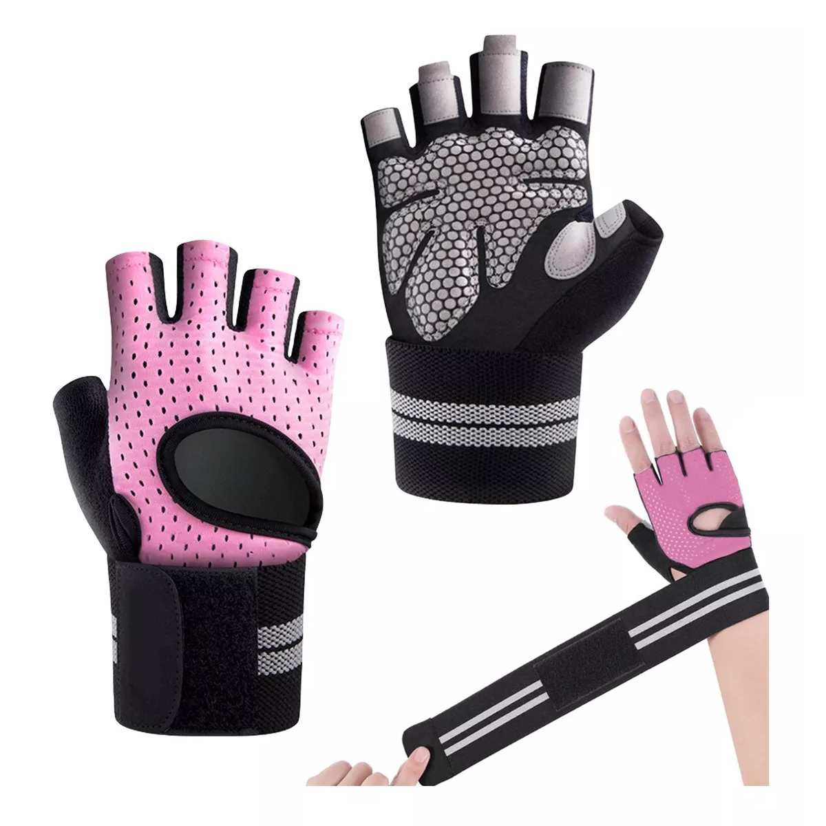 Guantes Para Gym Pesas Deportivos Muñequeras Rosa M