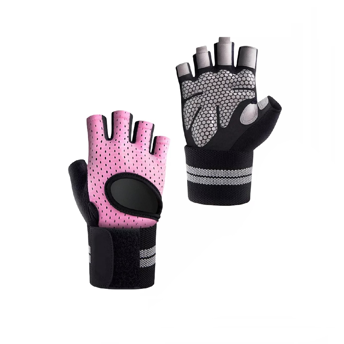 Guantes Para Gym Pesas Deportivos Muñequeras Rosa M