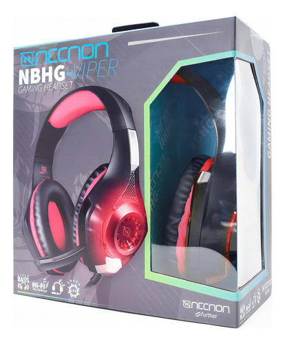 Audifonos Diadema Gamer Necnon NBHG-VIPER Con Adaptador Para Pc Color Rojo