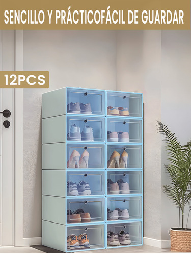 Set 12 Piezas Cajas Organizadoras Apilables Para Zapatos Color Azul